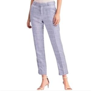 Banana Republic Pants Avery Straight Windowpane Tapered Cropped Linen Blue Sz 8